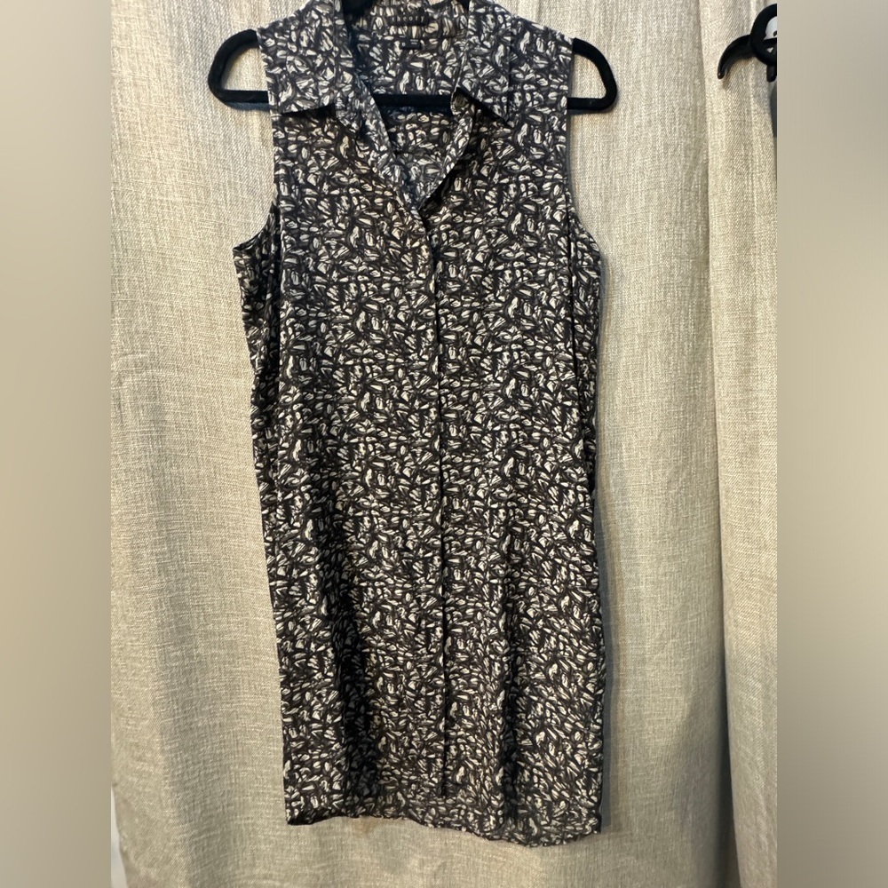 Theory Walvan Patterned Silk Sleeveless Shirt Dress size 10